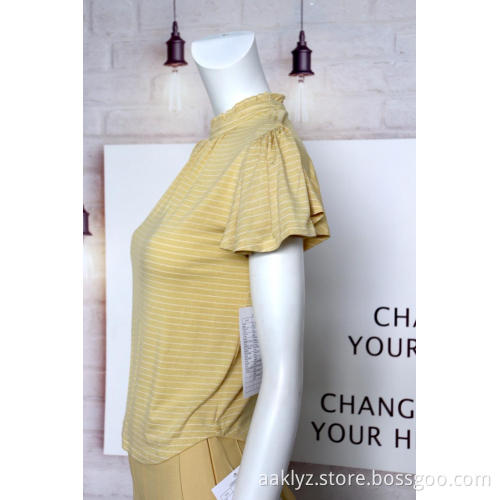 Yellow Blouse With Round Neck And Horizontal Stripes